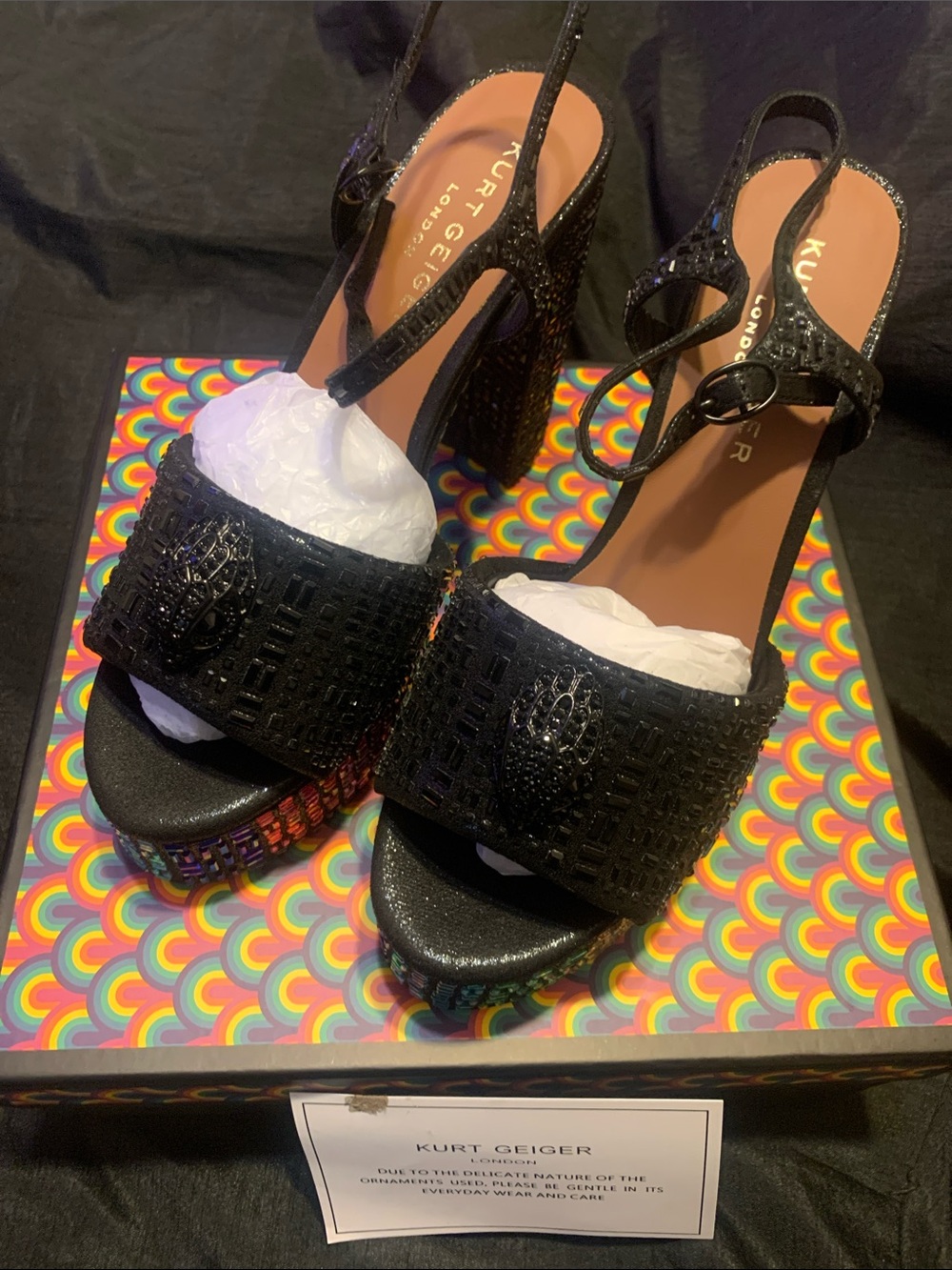 Kurt Geiger Black Beaded Platform Slingback Heels